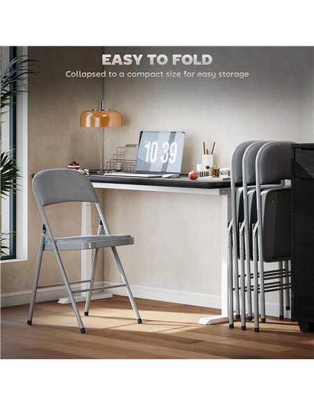 HOMCOM 4 Pack Folding Chairs with Padded Seats, Velvet Portable Party Chairs with Steel Frame, Light Grey - pic 184042 | FastDaddyshop