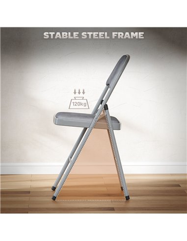 HOMCOM 4 Pack Folding Chairs with Padded Seats, Velvet Portable Party Chairs with Steel Frame, Light Grey