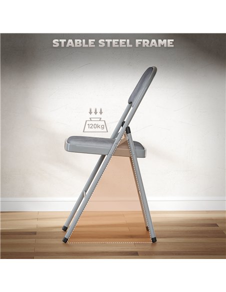 HOMCOM 4 Pack Folding Chairs with Padded Seats, Velvet Portable Party Chairs with Steel Frame, Light Grey - pic 184043 | FastDaddyshop