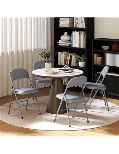 HOMCOM 4 Pack Folding Chairs with Padded Seats, Velvet Portable Party Chairs with Steel Frame, Light Grey