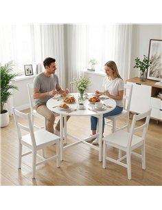 HOMCOM Collapsible Drop Leaf Table, Folding Dining Table for Small Spaces, Extendable Kitchen Table with Steel Frame, White 2
