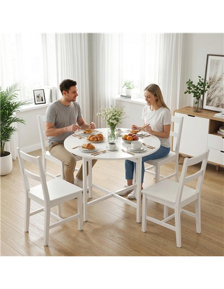 HOMCOM Collapsible Drop Leaf Table, Folding Dining Table for Small Spaces, Extendable Kitchen Table with Steel Frame, White - pic 184047 | FastDaddyshop
