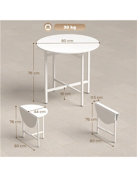 HOMCOM Collapsible Drop Leaf Table, Folding Dining Table for Small Spaces, Extendable Kitchen Table with Steel Frame, White - pic 184048 | FastDaddyshop