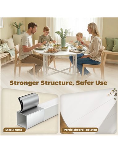 HOMCOM Collapsible Drop Leaf Table, Folding Dining Table for Small Spaces, Extendable Kitchen Table with Steel Frame, White