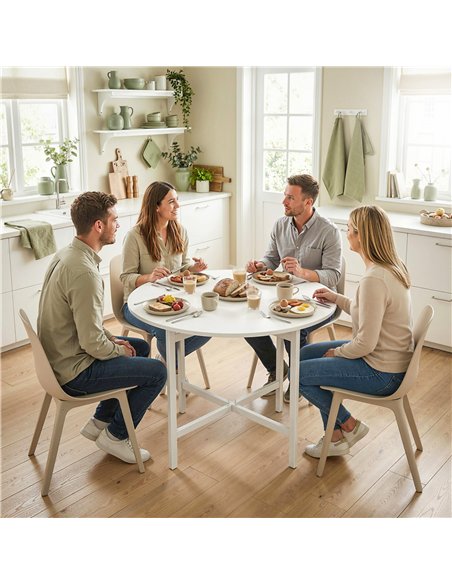 HOMCOM Collapsible Drop Leaf Table, Folding Dining Table for Small Spaces, Extendable Kitchen Table with Steel Frame, White - pic 184052 | FastDaddyshop