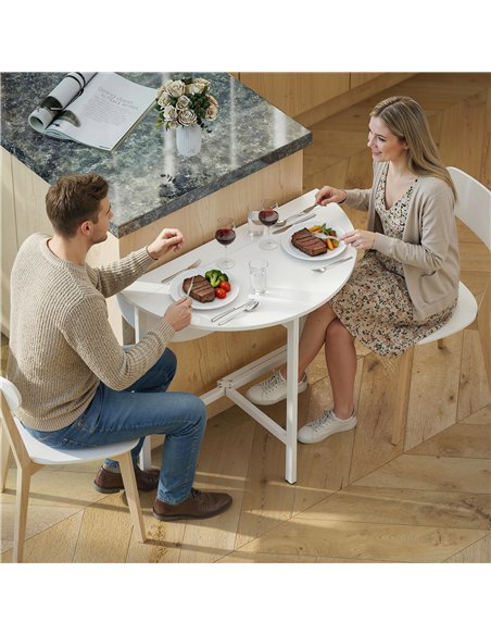 HOMCOM Collapsible Drop Leaf Table, Folding Dining Table for Small Spaces, Extendable Kitchen Table with Steel Frame, White - pic 184054 | FastDaddyshop