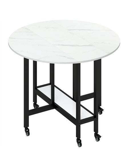 HOMCOM Folding Dining Table, Drop Leaf Table with Open Shelf, Rolling Kitchen Table for Dining Room, Small Spaces, White Marble - pic 184055 | FastDaddyshop