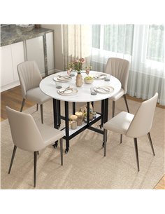 HOMCOM Folding Dining Table, Drop Leaf Table with Open Shelf, Rolling Kitchen Table for Dining Room, Small Spaces, White Marble 2