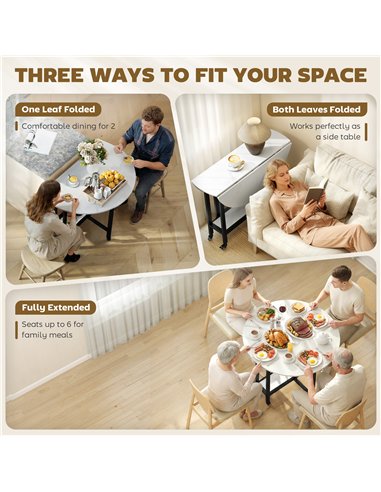 HOMCOM Folding Dining Table, Drop Leaf Table with Open Shelf, Rolling Kitchen Table for Dining Room, Small Spaces, White Marble