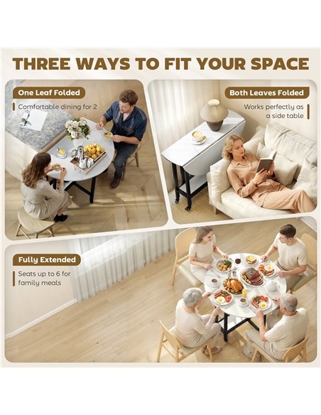 HOMCOM Folding Dining Table, Drop Leaf Table with Open Shelf, Rolling Kitchen Table for Dining Room, Small Spaces, White Marble - pic 184058 | FastDaddyshop