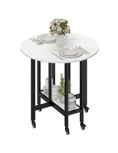 HOMCOM Folding Dining Table, Drop Leaf Table with Open Shelf, Rolling Kitchen Table for Dining Room, Small Spaces, White Marble