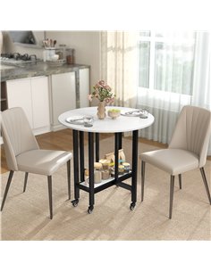 HOMCOM Folding Dining Table, Drop Leaf Table with Open Shelf, Rolling Kitchen Table for Dining Room, Small Spaces, White Marble 2