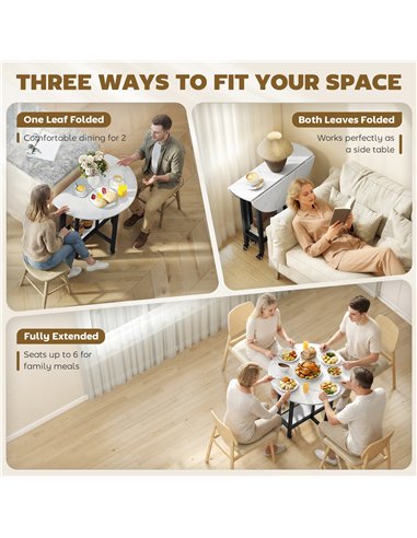 HOMCOM Folding Dining Table, Drop Leaf Table with Open Shelf, Rolling Kitchen Table for Dining Room, Small Spaces, White Marble