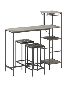 HOMCOM 3 Piece Breakfast Bar Table and Stools Set, Washed Grey