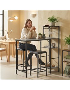 HOMCOM 3 Piece Breakfast Bar Table and Stools Set, Washed Grey 2