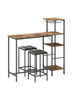 HOMCOM 3 Piece Breakfast Bar Table and Stools Set, Rustic Brown