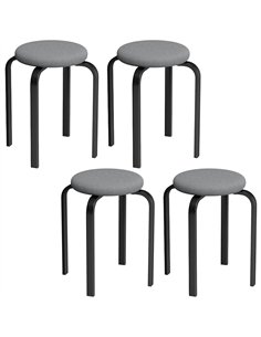 HOMCOM Stackable Stools Modern Cushioned Round Backless Stools Set of 4 Kitchen Dining Room Dark Grey