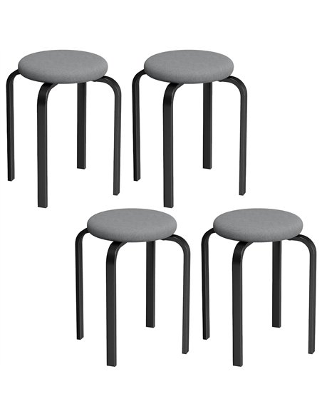 HOMCOM Stackable Stools Modern Cushioned Round Backless Stools Set of 4 Kitchen Dining Room Dark Grey - pic 184100 | FastDaddyshop