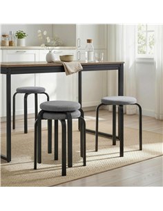 HOMCOM Stackable Stools Modern Cushioned Round Backless Stools Set of 4 Kitchen Dining Room Dark Grey 2