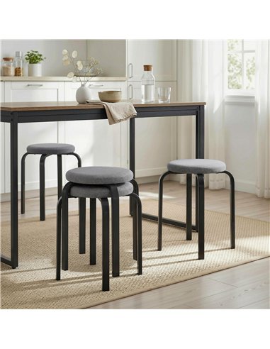 HOMCOM Stackable Stools Modern Cushioned Round Backless Stools Set of 4 Kitchen Dining Room Dark Grey