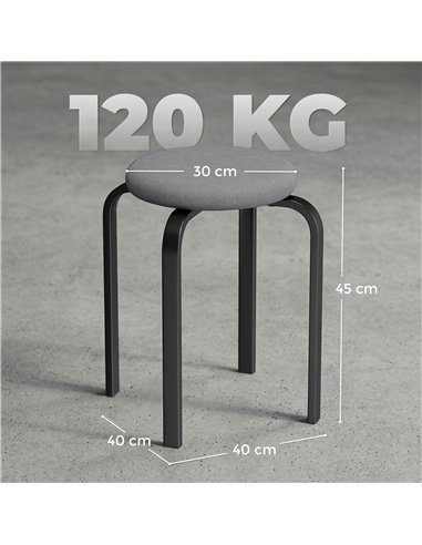 HOMCOM Stackable Stools Modern Cushioned Round Backless Stools Set of 4 Kitchen Dining Room Dark Grey