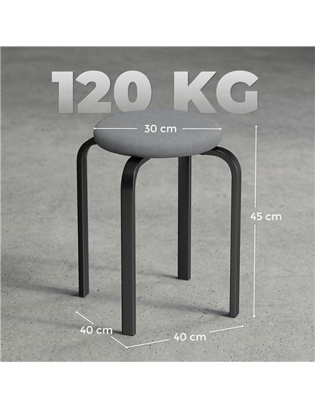 HOMCOM Stackable Stools Modern Cushioned Round Backless Stools Set of 4 Kitchen Dining Room Dark Grey - pic 184102 | FastDaddyshop