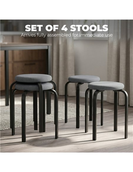 HOMCOM Stackable Stools Modern Cushioned Round Backless Stools Set of 4 Kitchen Dining Room Dark Grey - pic 184103 | FastDaddyshop