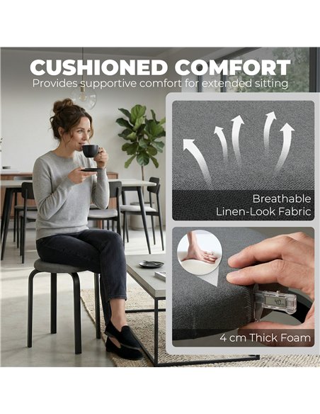HOMCOM Stackable Stools Modern Cushioned Round Backless Stools Set of 4 Kitchen Dining Room Dark Grey - pic 184104 | FastDaddyshop