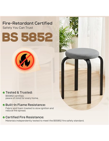 HOMCOM Stackable Stools Modern Cushioned Round Backless Stools Set of 4 Kitchen Dining Room Dark Grey - pic 184108 | FastDaddyshop
