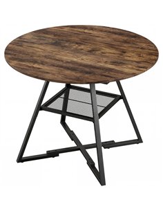 HOMCOM Dining Table for 4 People, 100 cm Round Industrial Kitchen Table with Storage Shelf, Rustic Brown