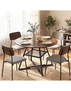 HOMCOM Dining Table for 4 People, 100 cm Round Industrial Kitchen Table with Storage Shelf, Rustic Brown 2