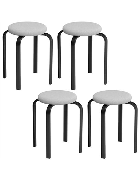 HOMCOM Stackable Stools Modern Cushioned Round Backless Stools Set of 4 Kitchen Dining Room Grey - pic 184118 | FastDaddyshop