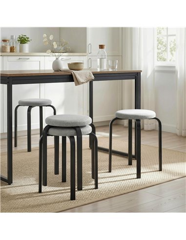 HOMCOM Stackable Stools Modern Cushioned Round Backless Stools Set of 4 Kitchen Dining Room Grey