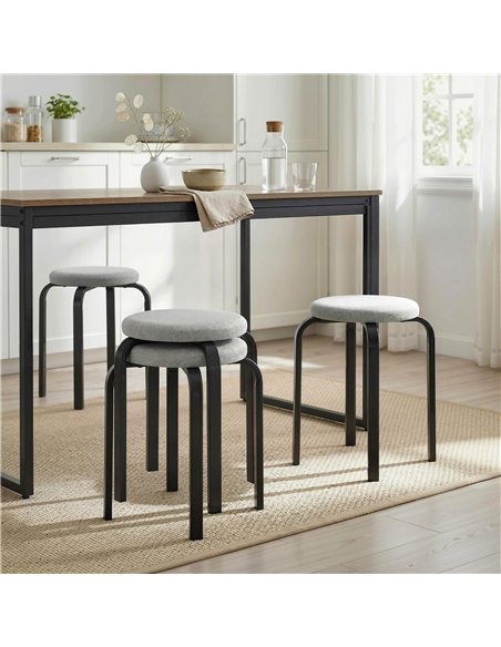 HOMCOM Stackable Stools Modern Cushioned Round Backless Stools Set of 4 Kitchen Dining Room Grey - pic 184119 | FastDaddyshop
