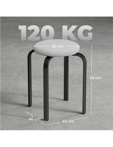 HOMCOM Stackable Stools Modern Cushioned Round Backless Stools Set of 4 Kitchen Dining Room Grey