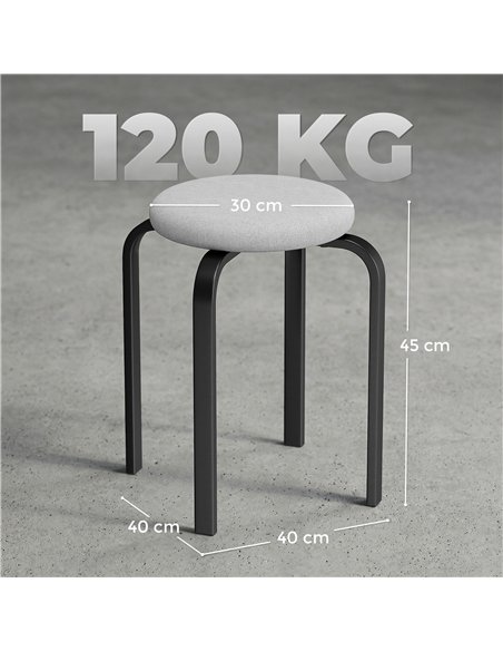 HOMCOM Stackable Stools Modern Cushioned Round Backless Stools Set of 4 Kitchen Dining Room Grey - pic 184120 | FastDaddyshop