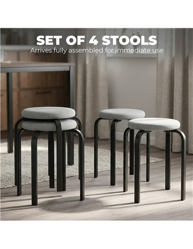 HOMCOM Stackable Stools Modern Cushioned Round Backless Stools Set of 4 Kitchen Dining Room Grey