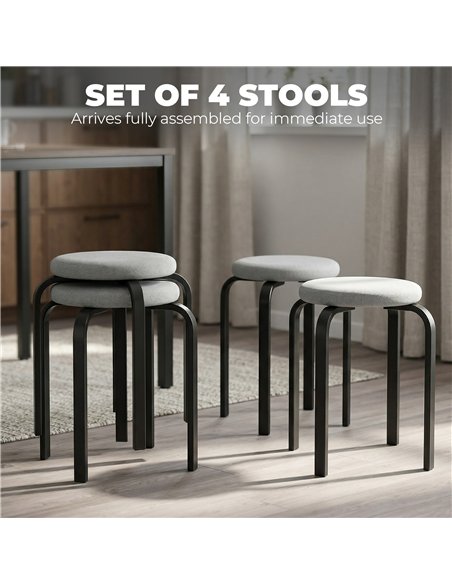 HOMCOM Stackable Stools Modern Cushioned Round Backless Stools Set of 4 Kitchen Dining Room Grey - pic 184121 | FastDaddyshop