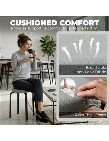 HOMCOM Stackable Stools Modern Cushioned Round Backless Stools Set of 4 Kitchen Dining Room Grey
