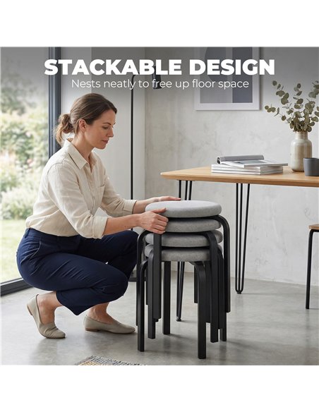 HOMCOM Stackable Stools Modern Cushioned Round Backless Stools Set of 4 Kitchen Dining Room Grey - pic 184123 | FastDaddyshop