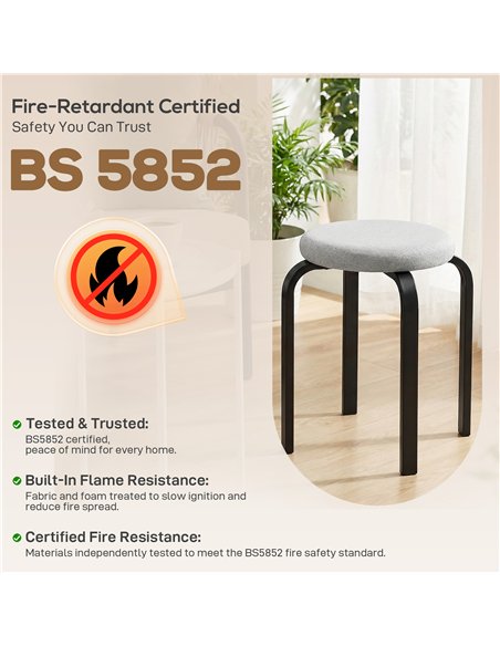 HOMCOM Stackable Stools Modern Cushioned Round Backless Stools Set of 4 Kitchen Dining Room Grey - pic 184126 | FastDaddyshop