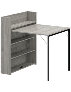 HOMCOM Kitchen Table, Folding Dining Table, with 4-Tier Shelves, Modern Drop-Leaf Table, Grey Wood Effect