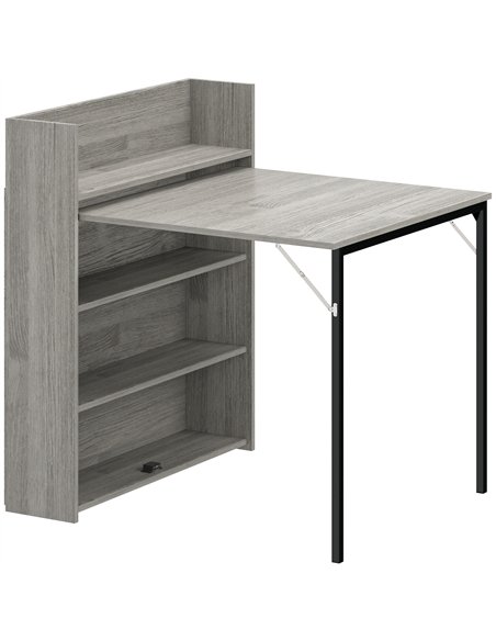HOMCOM Kitchen Table, Folding Dining Table, with 4-Tier Shelves, Modern Drop-Leaf Table, Grey Wood Effect - pic 184127 | FastDaddyshop