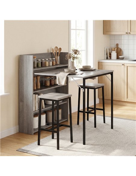 HOMCOM Kitchen Table, Folding Dining Table, with 4-Tier Shelves, Modern Drop-Leaf Table, Grey Wood Effect - pic 184128 | FastDaddyshop