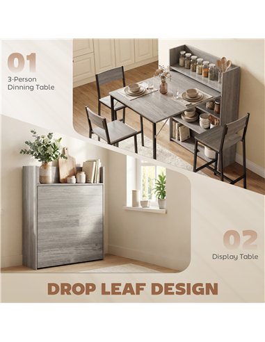 HOMCOM Kitchen Table, Folding Dining Table, with 4-Tier Shelves, Modern Drop-Leaf Table, Grey Wood Effect