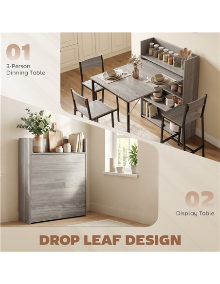 HOMCOM Kitchen Table, Folding Dining Table, with 4-Tier Shelves, Modern Drop-Leaf Table, Grey Wood Effect - pic 184130 | FastDaddyshop