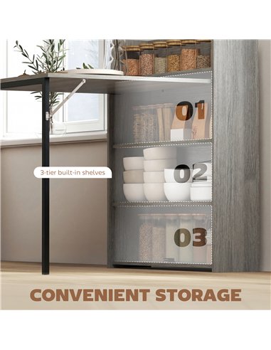 HOMCOM Kitchen Table, Folding Dining Table, with 4-Tier Shelves, Modern Drop-Leaf Table, Grey Wood Effect