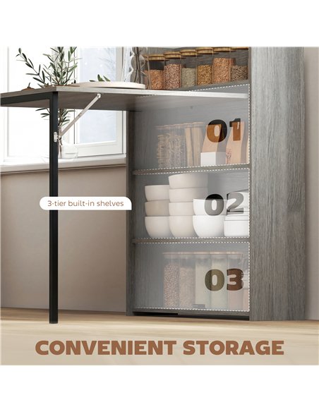 HOMCOM Kitchen Table, Folding Dining Table, with 4-Tier Shelves, Modern Drop-Leaf Table, Grey Wood Effect - pic 184131 | FastDaddyshop