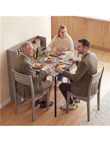 HOMCOM Kitchen Table, Folding Dining Table, with 4-Tier Shelves, Modern Drop-Leaf Table, Grey Wood Effect