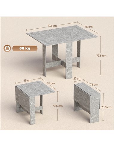 HOMCOM Folding Dining Table, Space-Saving Drop Leaf Kitchen Table for 4-6 People Grey